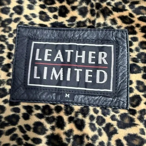 Leather Limited Black Genuine Leather Jacket Leopard Print Lining Womens Medium - Picture 4 of 6